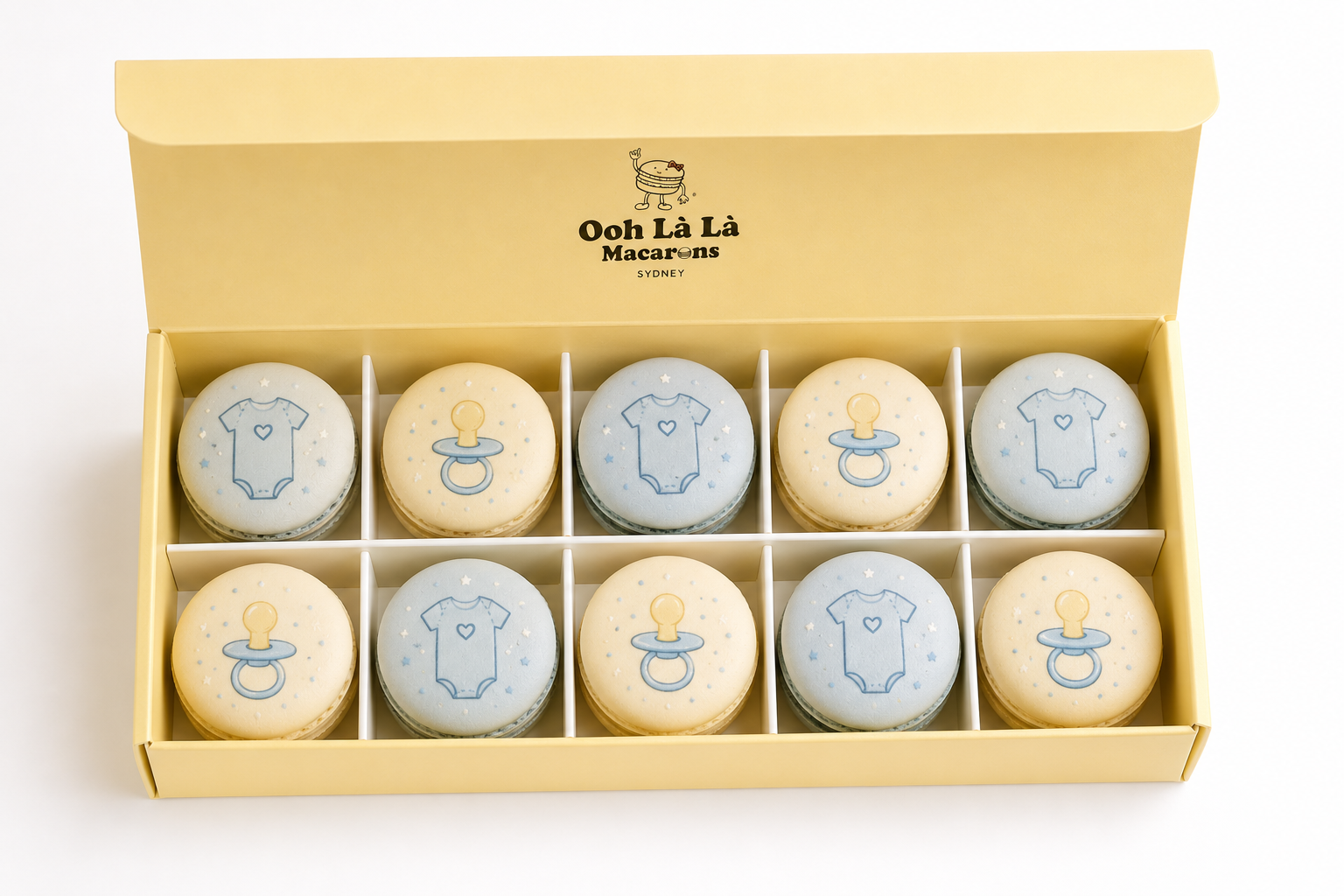 10 pack baby boy macarons